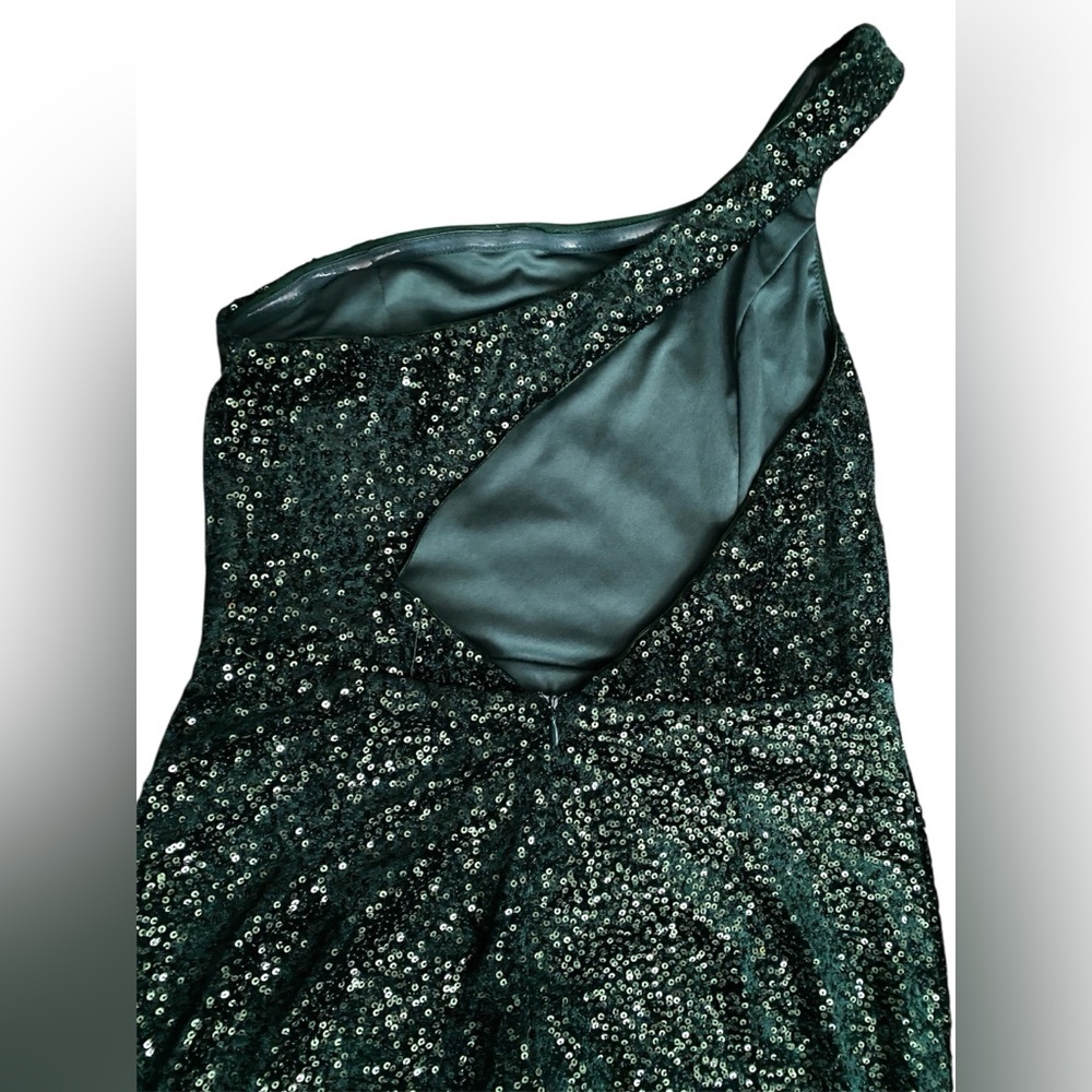 Lulu's One Shoulder Green Sequin One Shoulder Mini Dress Size M - Picture 6 of 11
